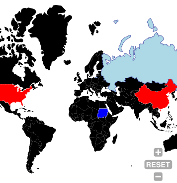 World Map display from the World Map Travel Tracker